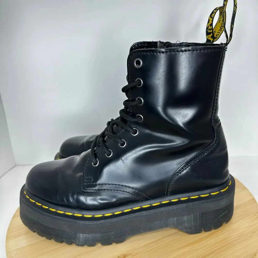 Dr. Martens Black Jadon Platform Combat Boots Smooth Leather Punk Grunge Unisex